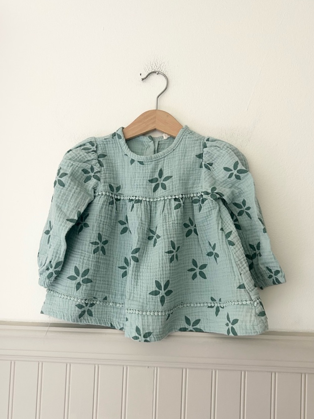 Jessica Simpson Girls 2T Sage Green Floral Gauze Cotton Long Sleeve Top Puff